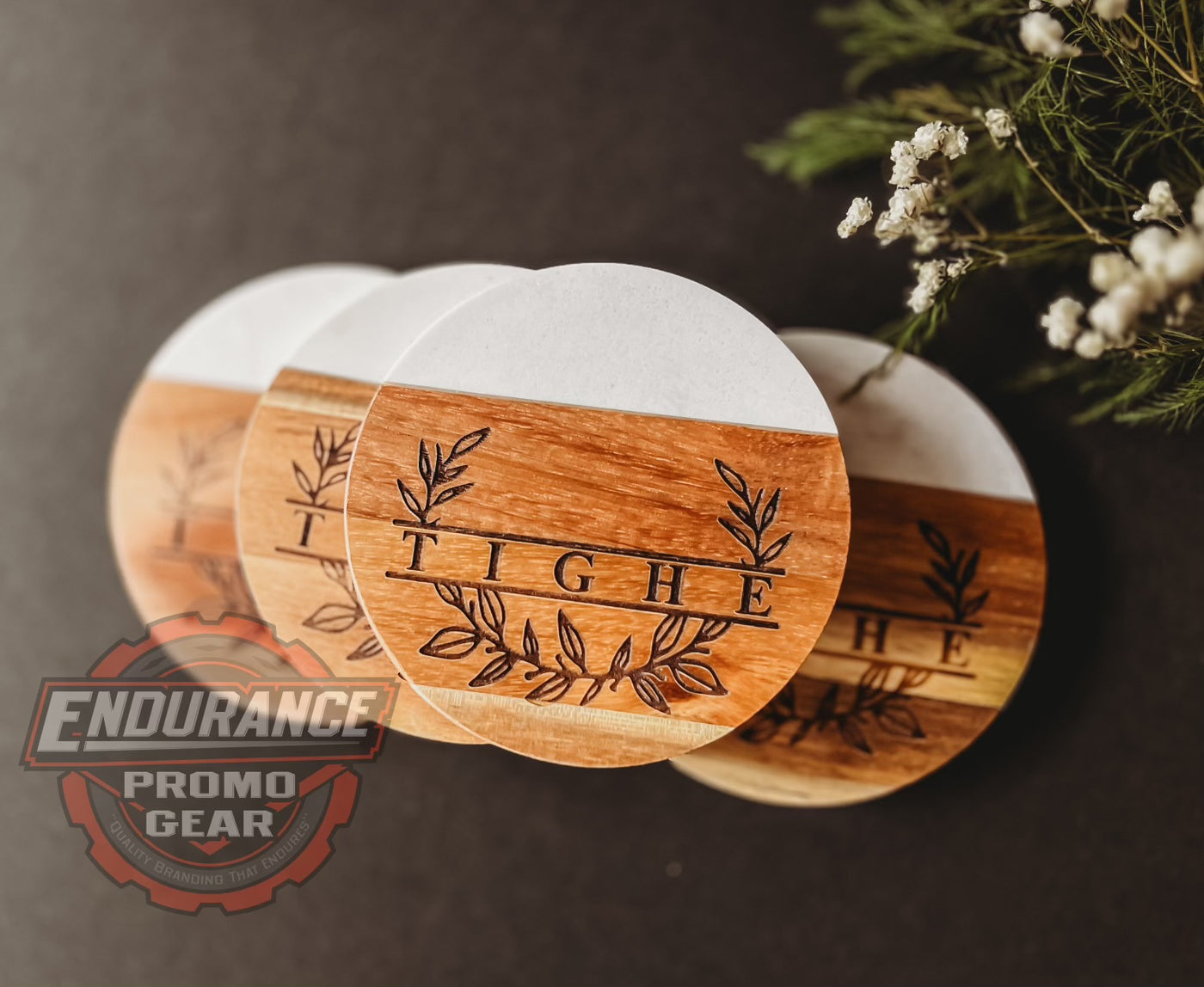 Marble & Acacia Wood Coaster Set - Endurance Promo Gear