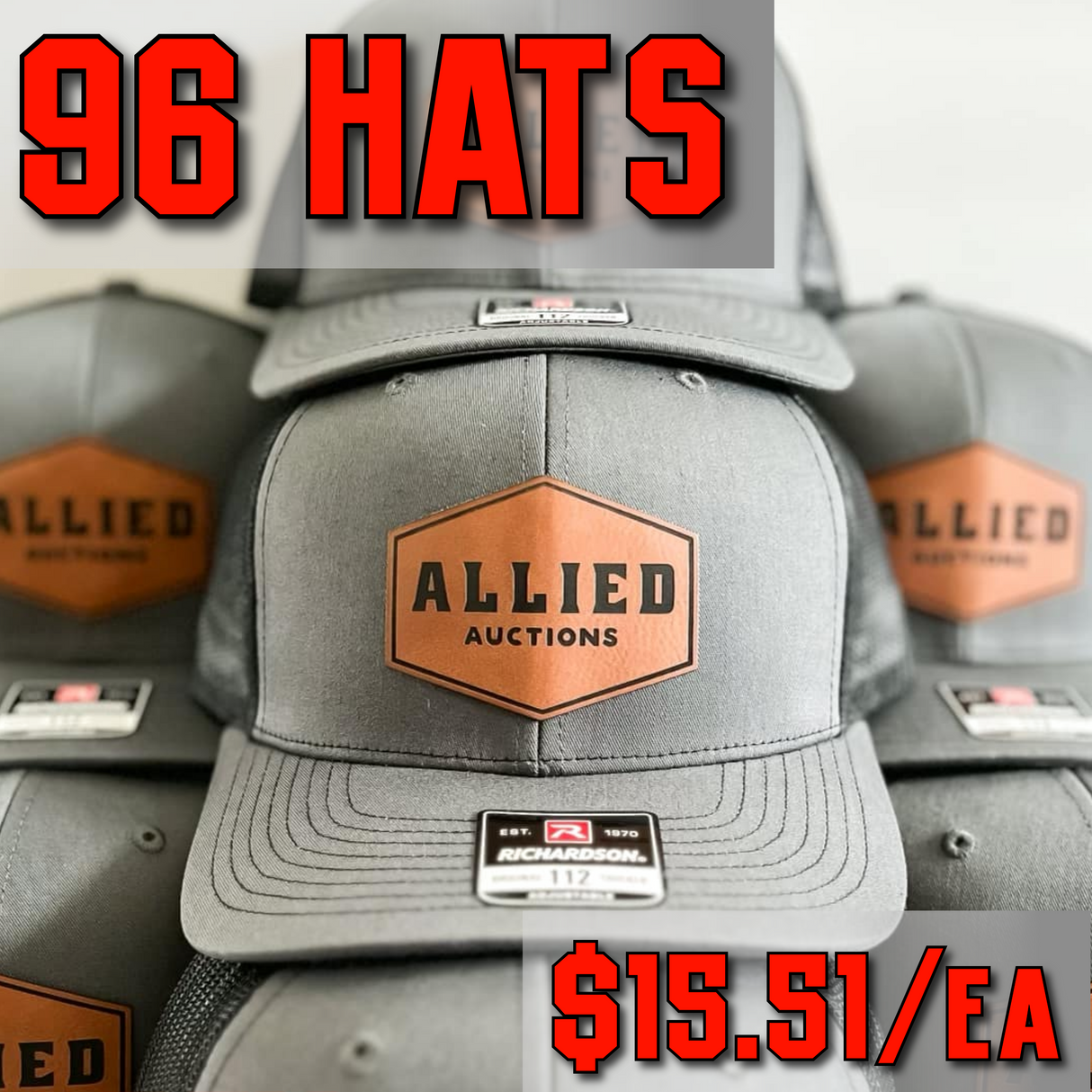 Richardson 112 Leather Patch Hats – Bulk 96x Pack