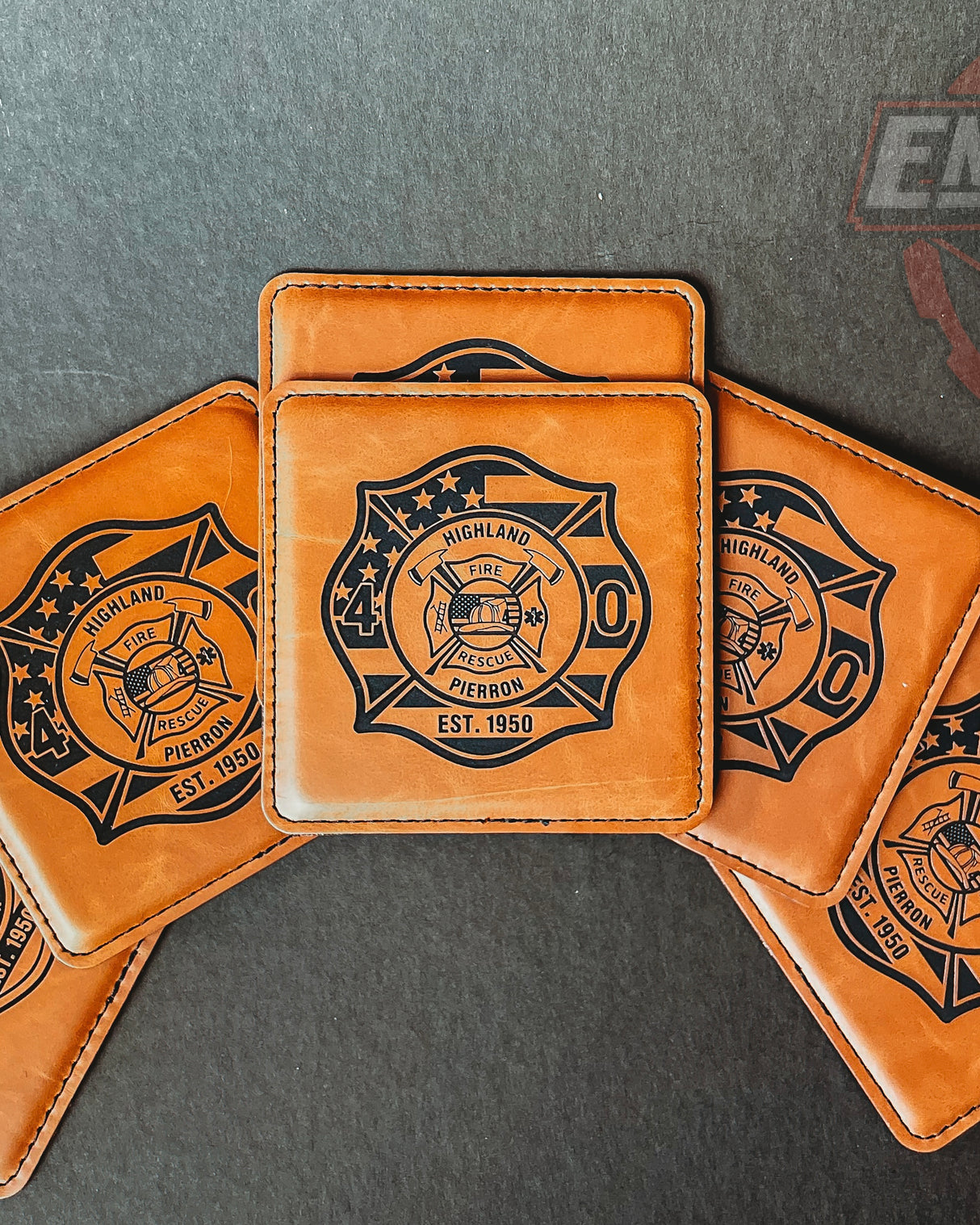 Highland Pierron Fire Department Rawhide Coaster Set (6-Pack)